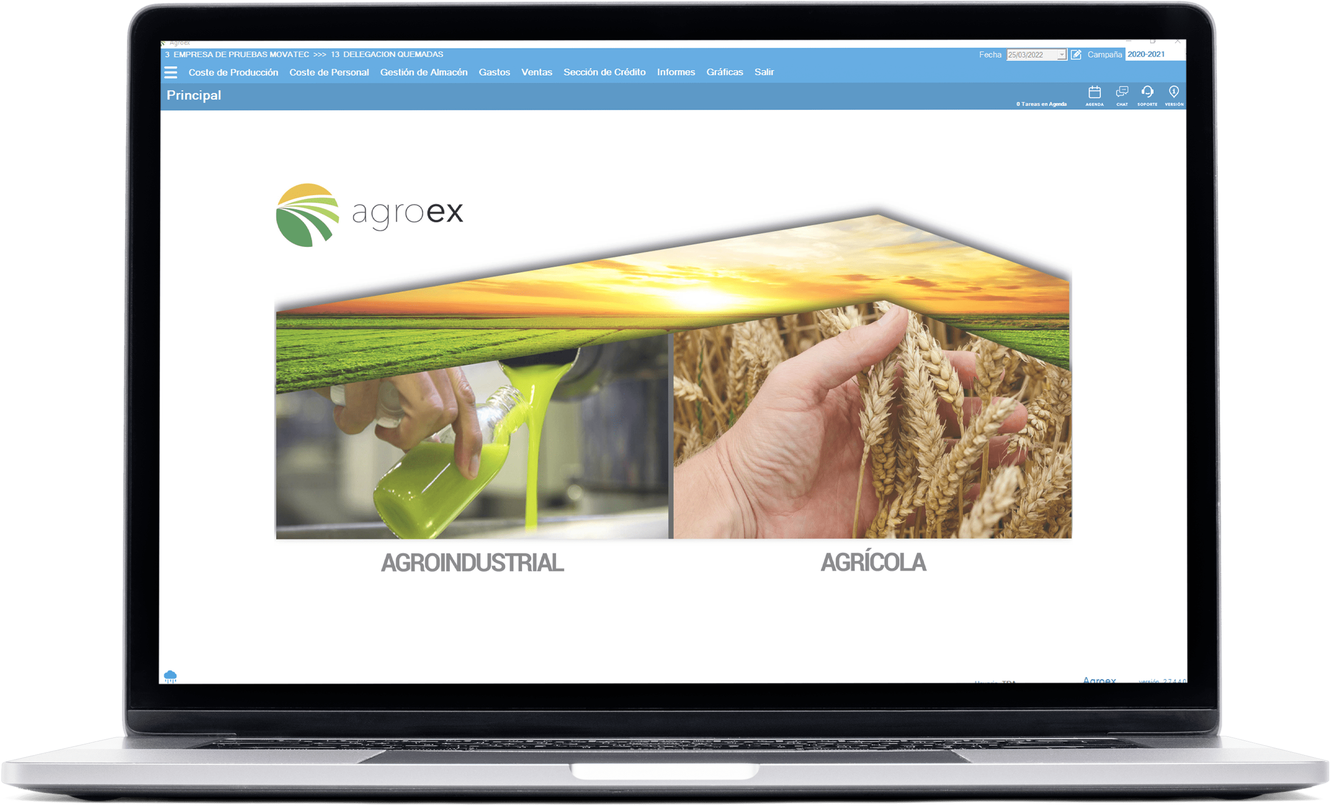 Software de gestión agrícola Agroex - Pantalla Principal